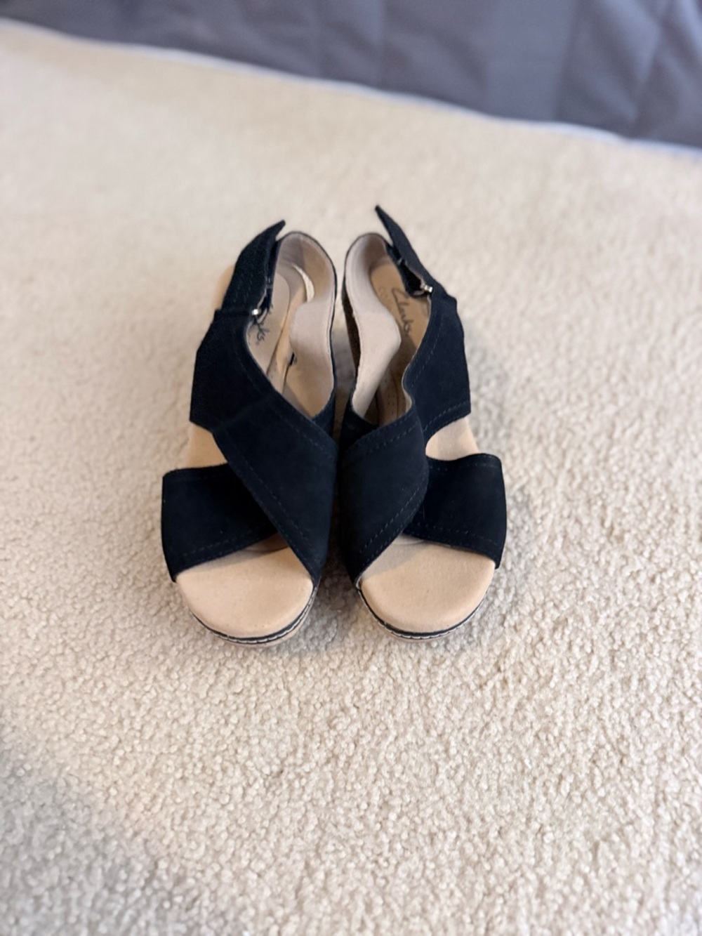 Clarks Black Suede Crisscross Open-Toe Sandals